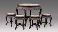 近代 红木大理石面圆桌 凳（5件）